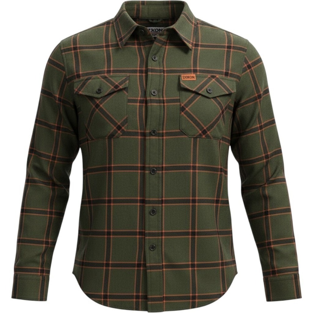 Dixxon Flannel Co Siege Snap Shirt Womens M Olive Green Orange Plaid D-Tech